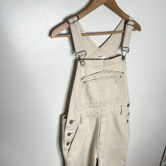 Boyish The Kenny Relaxed Overalls Womens Small Beige Pockets Cotton Neutral - Picture 6 of 16